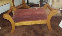 Upholstered wood footstool oak