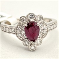 GIA Platinum Ruby & Diamond Ring