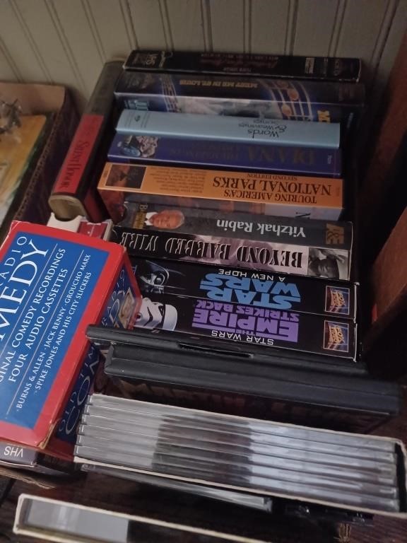 Box Lot of Various VHS Tapes and DVDs