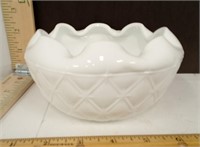 Milk Glass Rose Bowl W/ Quilted Diamond & Star