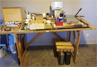 Drawing Table, Paper Cutter, Drafting Instruments