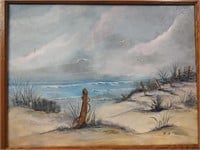 Framed Seascape of Canvas - 21" x 26" - Wooden