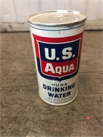 Vintage US Aqua Drinking Water Can Full 1960s