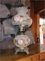 VTG HURRICANE STYLE FROSTED ROSE ELECTRIC LAMP