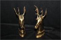 Pair Brass Stag Head Bookends
