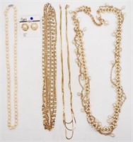 FAUX PEARL LOT OF NECKLACES & EARRINGS
