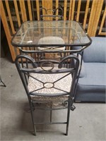 MA- Glass Top Bar Height Table & 2 Bar Stools