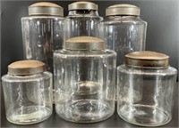 6 Antique Glass Canister Counter Jars