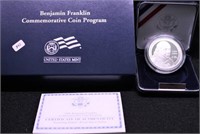 PROOF BEN FRANKLIN SILVER DOLLAR W BOX PAPERS