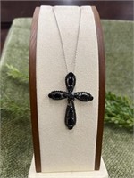 .925 Sterling Silver Chain w Black Spinel Cross