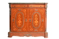 French Louis XV Style Marble Top Mahogany Cabinet