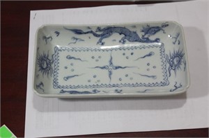 An Antique Blue and White Dragon Plate