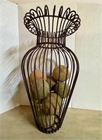Tall 21"  Wrought Iron Vase With Wood Decor Balls