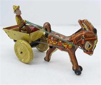 "Marx" Tin Man & Donkey Pulling Cart Wind-Up Toy