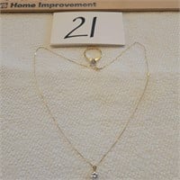 CZ Ring and Pendant on 14 KT Chain