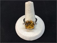 STERLING HUGE CITRINE AND DAINTY WHITE TOPAZ RING