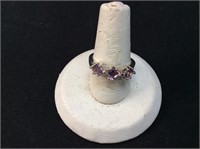 STERLING AND 3 STONE AMETHYST PRINCESS CUT RING