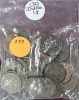 APPROX. 32 MIXED DATE INDIAN HEAD CENTS