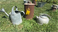 ANTIQUE WATERING CAN, KETTLE, STEEL PAIL W/ HANDLE