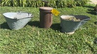 2 COAL BUCKETS, 1 METAL PAIL WITH HANDLE