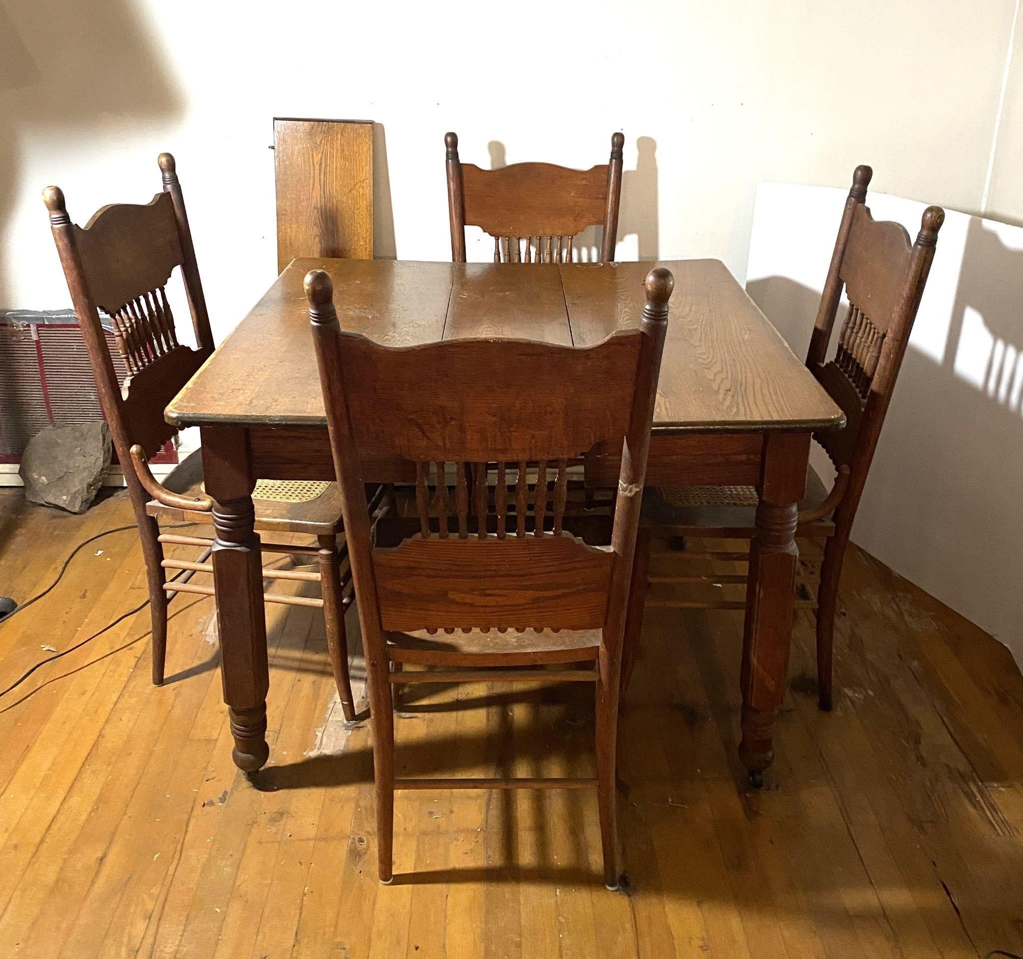 Old Oak Dining Set - Table and Spindle Back Chairs