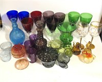 Lot of Colored Glass Cups Vases