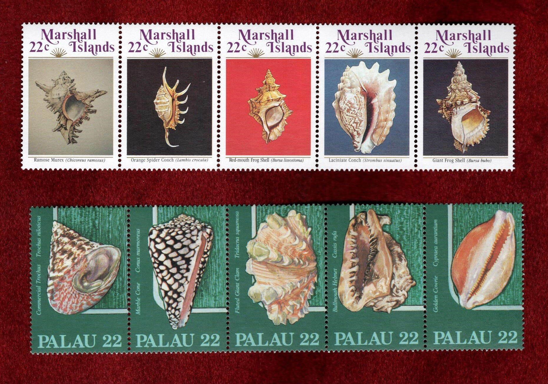 SEASHELL 2 DIFF MNH STRIPS OF 5 STAMPS