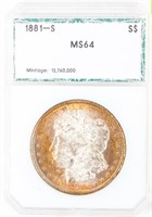 Coin 1881-S Morgan Silver Dollar PCI MS64