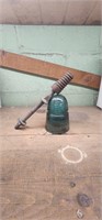 Antique glass insulator blue With Wooden Pin 1930s