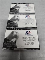3 US Mint State Quarter Silver Proof Sets 2008