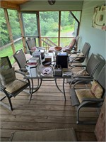 Glassed topped patio table, 5 chairs & 1 chaise