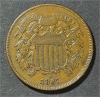 1867 DDO TWO-CENT PIECE F