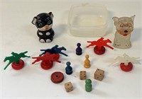 VINTAGE GAME ACCESSORIES LOT & GLASS DOGS