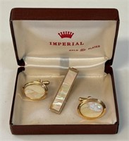STYLISH GOLD PLATED CUFF LINKS & TIE CLIP SET