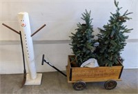 WOODEN CHRISTMAS WAGON W/ TREES,