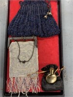 2 Beaded Purses and gold tone perfume with bag
