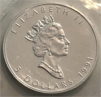 1991 Canada 1-Oz Silver Round