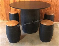 Painted Oak Barrel Table & 4 Stools