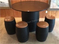 Painted Oak Barrel Table & 4 Stools
1 stool top