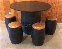 Painted Oak Barrel Table & 4 Stools