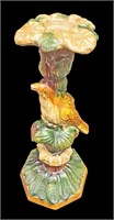 MAJOLICA STYLE POTTERY BIRD CANDLE STICK HOLDER