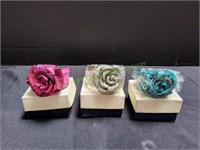 (3) Snake Print Leather Rose Flower Cuff