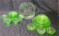 28pc. Green Depression Glass