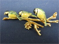 Enameled 3 Bird Brooch Jewelry