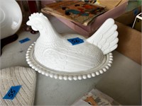 Milk Glass Hen on Nest