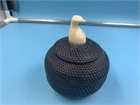 Tightly woven lidded baleen basket by Carl Hank wi