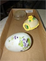 Vintage hand painted milk glass egg, glass egg