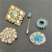 Vintage turquoise brooches