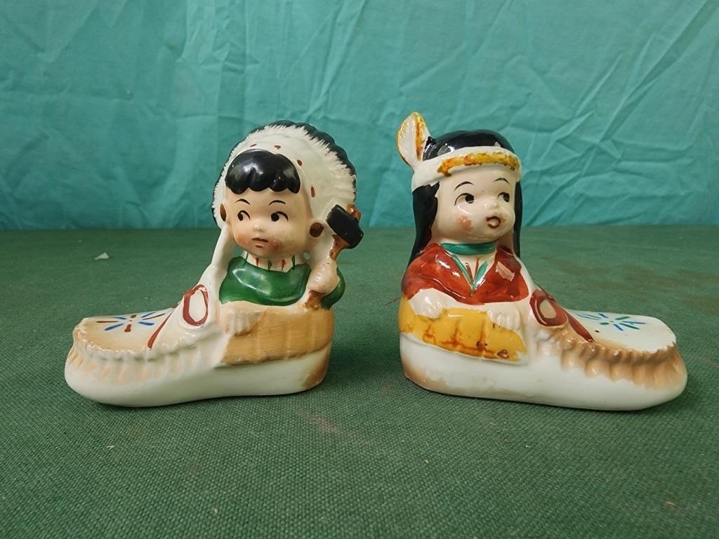 Vintage Indian Boy And Girl Sitting In Moccasins