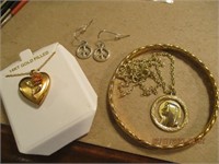 Monet Bangle Bracelet,14kt. g.f. Heart Necklace &